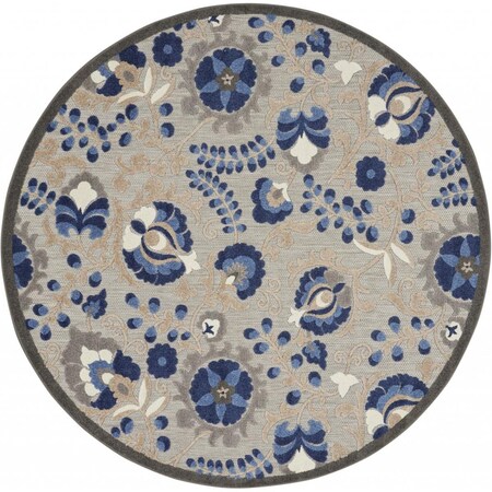 Palacedesigns 5 ft. Round Natural & Blue Indoor & Outdoor Area Rug PA3670057